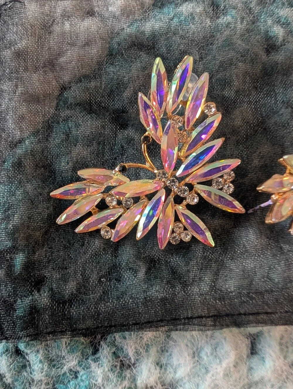 Iridescent‎ Crystal Butterfly  Earrings - Pink Gold Accent